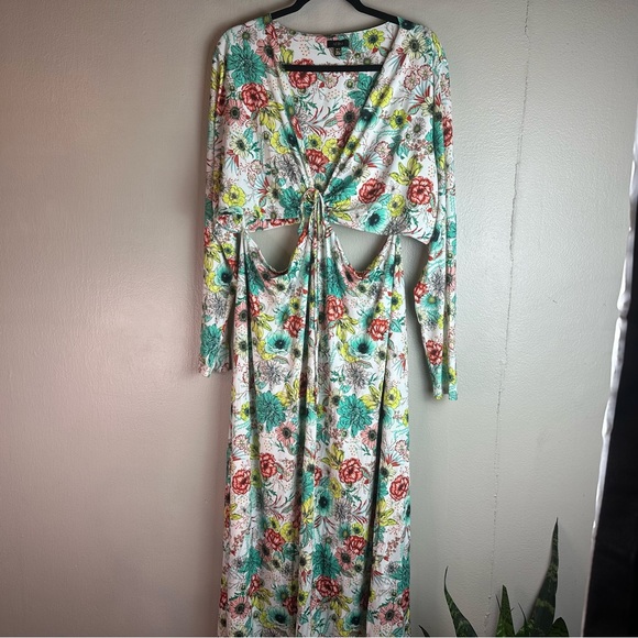 AFRM-Monique Teal Garden Midi Dress Cut-Out Details Sz 3x - Picture 3 of 10